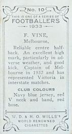 1933 Wills's Victorian Footballers (Small) #10 Pop Vine Back